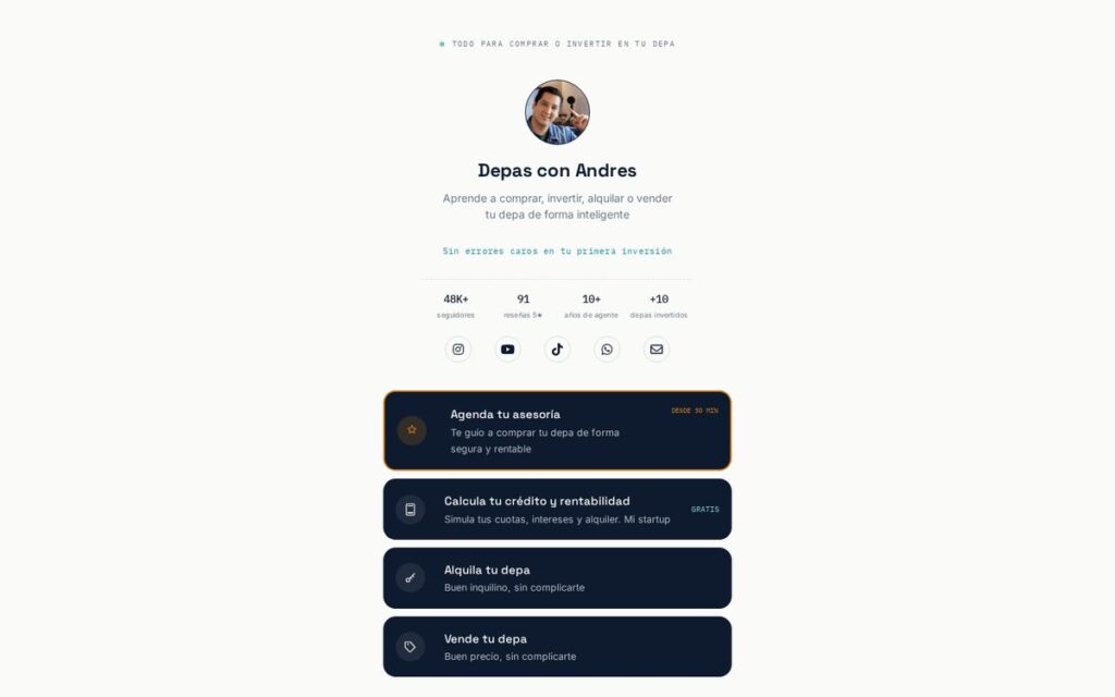 Captura de la web de Depas con Andrés hecha por Lucuma Agency
