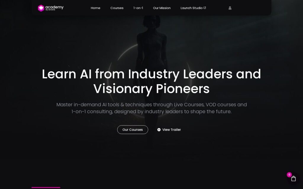 Captura de la web de Arcana Academy hecha por Lucuma Agency