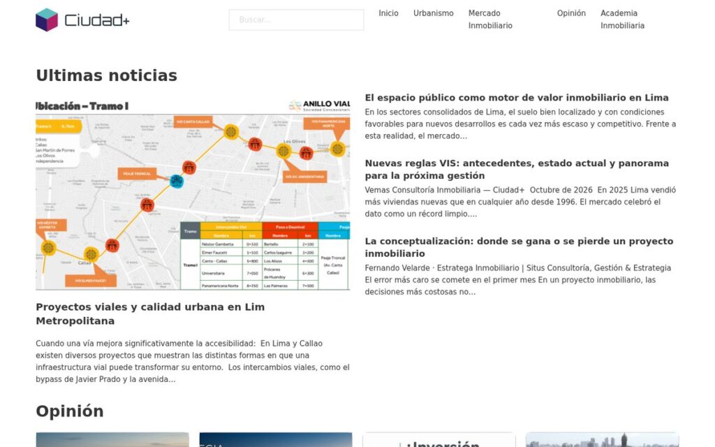 Captura de la web de Ciudad+ hecha por Lucuma Agency