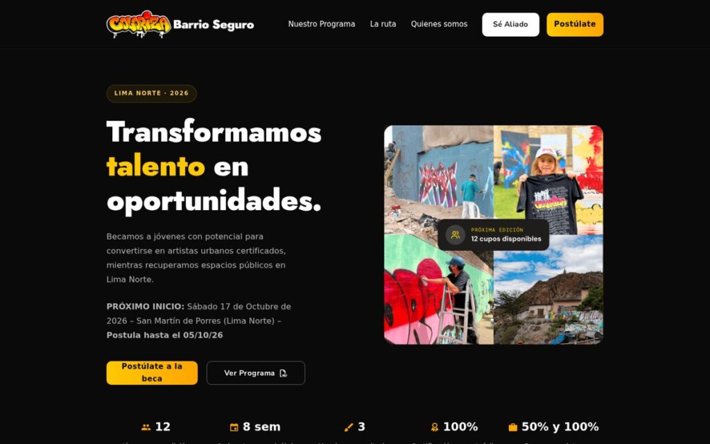 Captura de la web de Coloriza Barrio Seguro hecha por Lucuma Agency