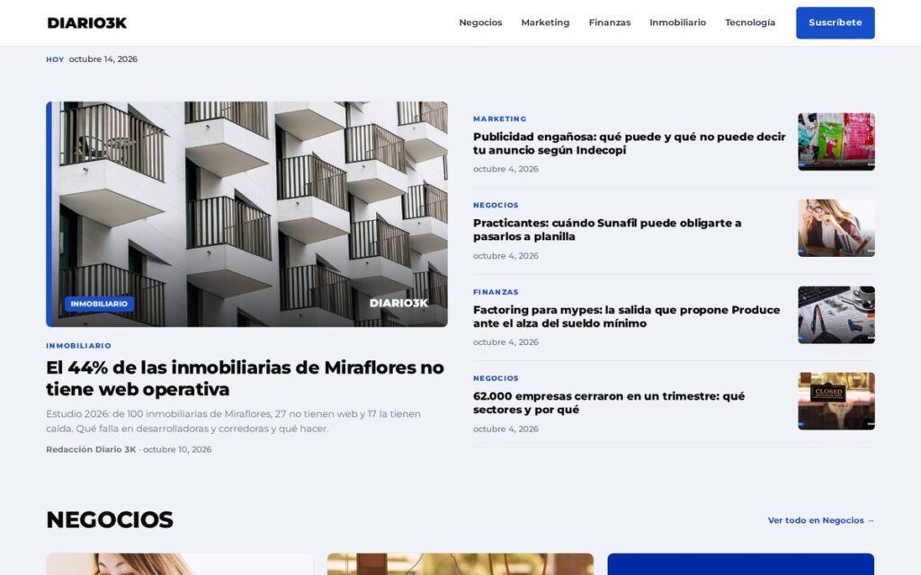 Captura de la web de Diario Tres Mil hecha por Lucuma Agency