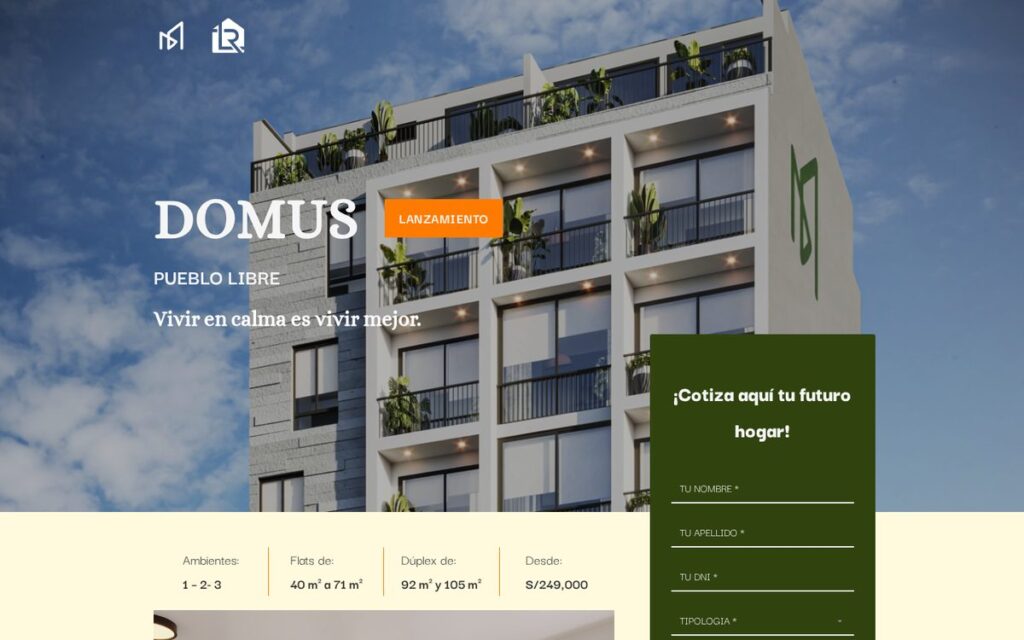 Captura de la web de Proyecto Domus hecha por Lucuma Agency