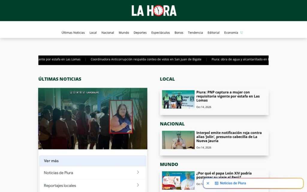 Captura de la web de Diario La Hora hecha por Lucuma Agency